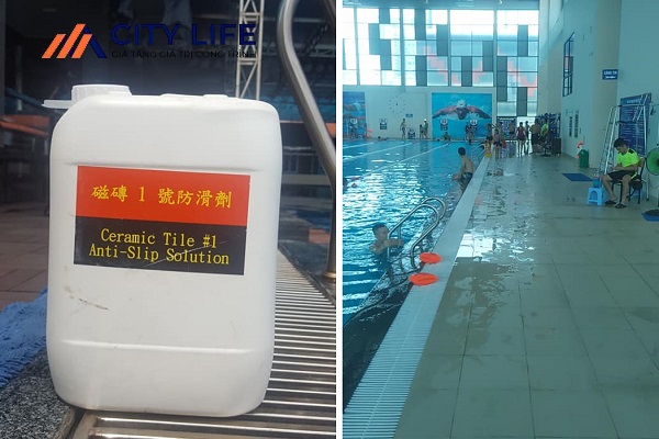 chống trơn trượt bể bơi bằng dung dịch chuyên dụng